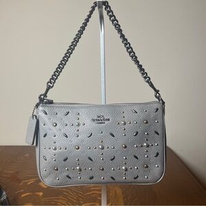 Coach Nolita 22 Gray Beaded/Studded Demi Shoulder Bag